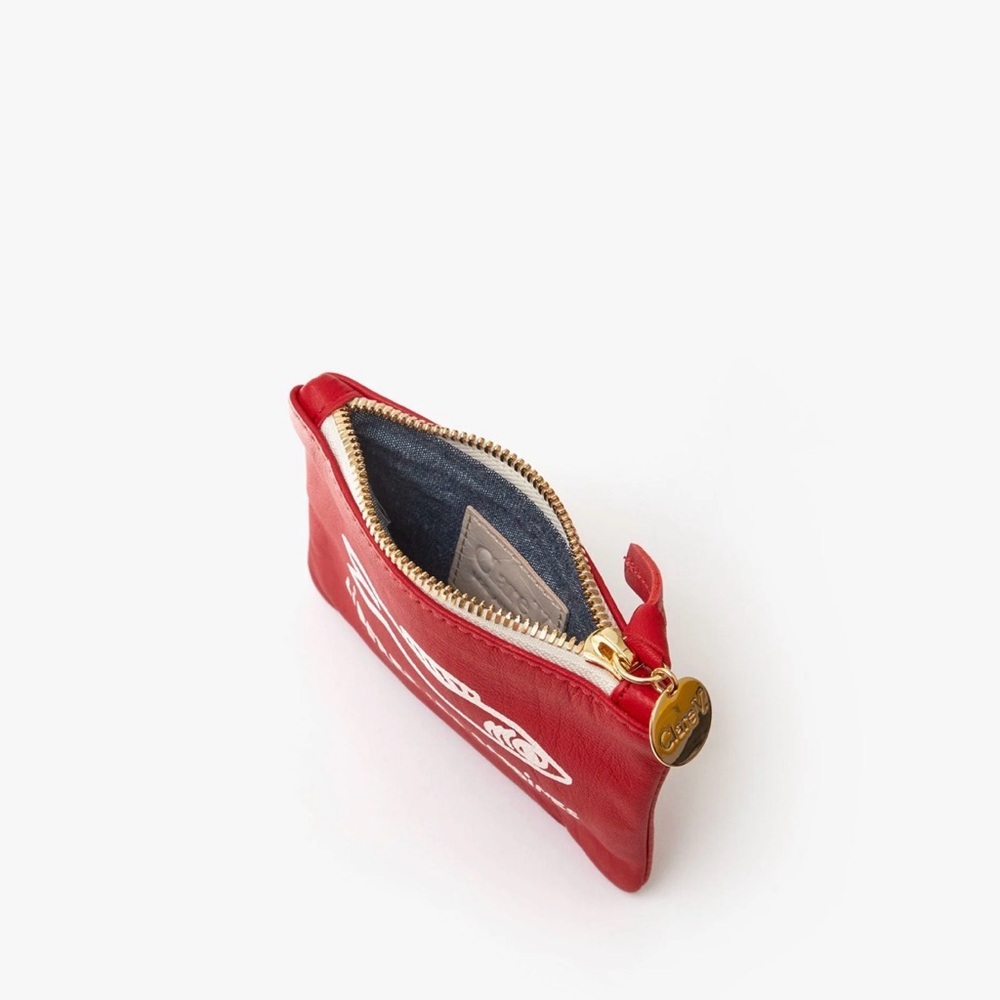 SOLD OUT Clare V Red 'Liberez Les Sardines' coin clutch NWT - Picture 4 of 9